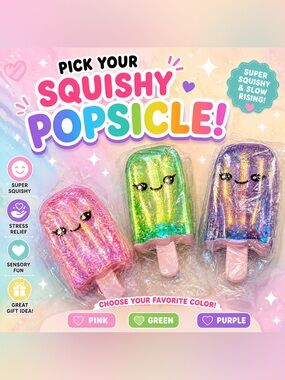 Sugar Squish Glitter Popsicle Fidget Toy - 1 piece - Pink, Green or Purple